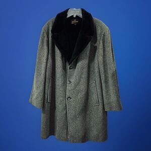 Zero King Men’s Gray Wool Coat 50L Black Faux Fur Lined Overcoat Sears Vintage